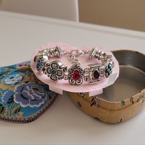 Brighton DEAREST multicolored CRYSTAL Bracelet 8.75 in Silver tone COLORFUL